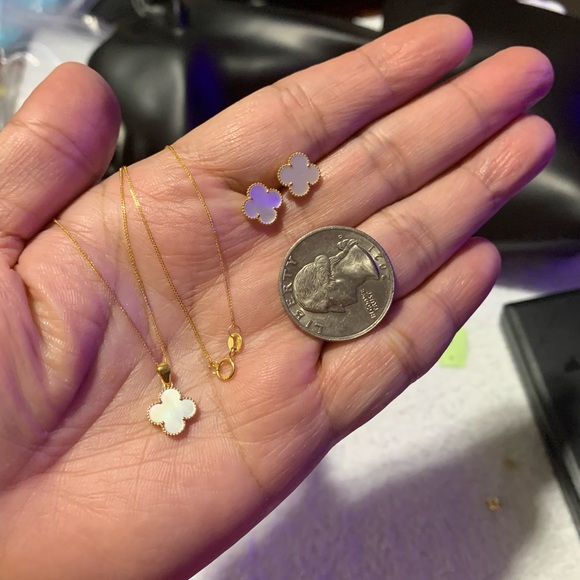 18k Solid Gold Clover 3-1 Set - White - Picture 5 of 8